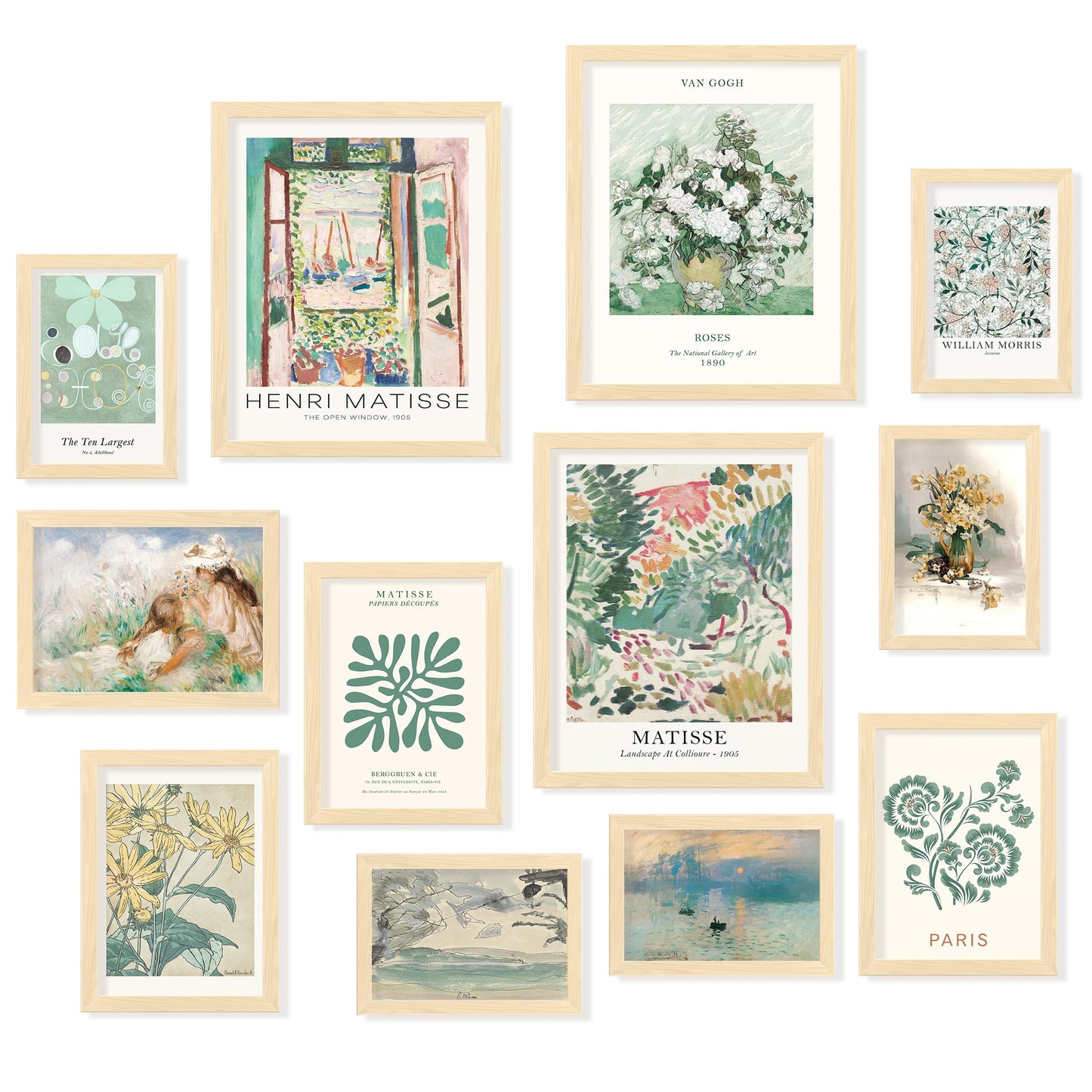 97 Decor Sage Green Framed Wall Art - 12 Pcs Sage Green Wall Art Prints For Dorm,famouse Artist Paintings Matisse Posters For Room Aesthetic, Abstract Boho Pictures For Bedroom, Living Room (BEIGE FRAME)