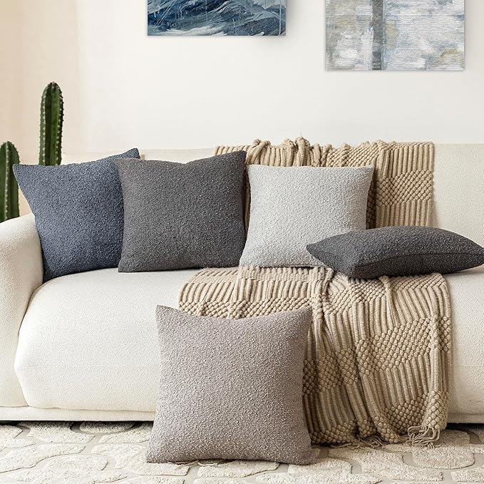Foindtower Textured Boucle Throw Pillow Covers Accent Solid Pillow Cases Cozy Soft Decorative Couch Cushion Case for Chair Sofa Bedroom Living Room Home Decor, 20 x 20 Inch,Dark Grey