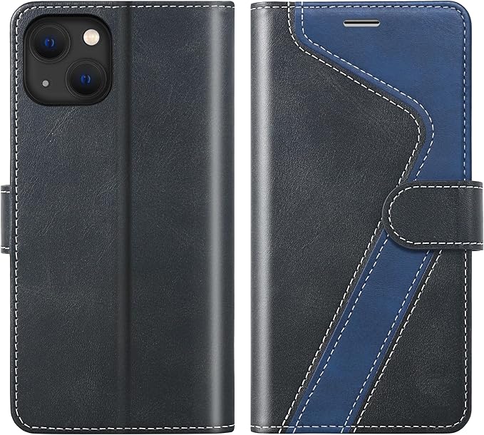 CIVICASE for iPhone 15 Wallet Case,Leather Flip Case RFID Blocking Credit Card Holder Folio Magnetic Stand TPU Shockproof Cover Compatible with iPhone 15 Black Blue