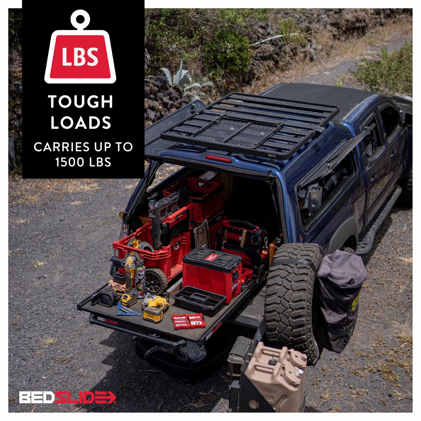 Bedslide 1500 Contractor Sliding Truck Bed Organizer, 75 x 48-Inch, Capacity 1500 lbs., Truck Bed Storage Tray, Black
