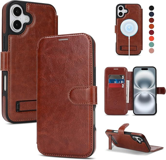 CIVICASE for iPhone 17 Wallet Case with Stand,PU Leather Flip Credit Card Holder Slots (RFID Blocking),Compatible with Magsafe Magnetic Holder Phone Cover Women Men,Dark Brown