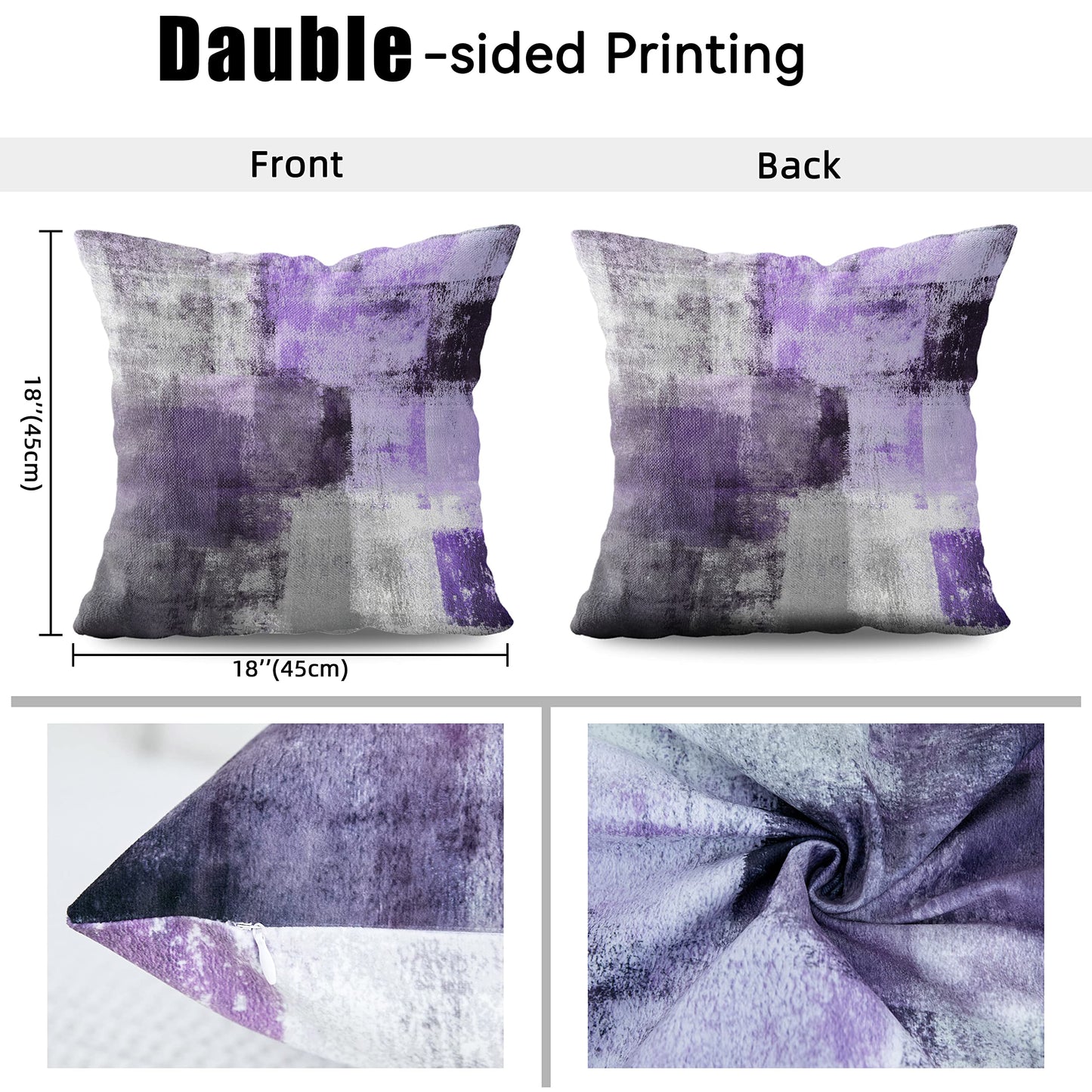 chiinvent Purple Velvet Abstract Pillow Covers Set of 2 Modern Accent Violet Gray Throw Pillow Cover Soft Elegant Decorative Couch Cushion Cover for Bed Living Room Outdoor Sofa Pillowcases 18x18 Inch
