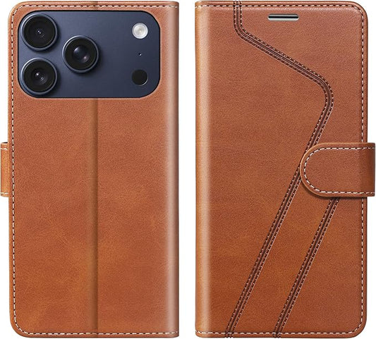 CIVICASE for iPhone 17 Pro Max Wallet Case,PU Leather Flip Case RFID Blocking Credit Card Holder Folio Magnetic Stand TPU Shockproof Cover Compatible with iPhone 17 Pro Max, Brown