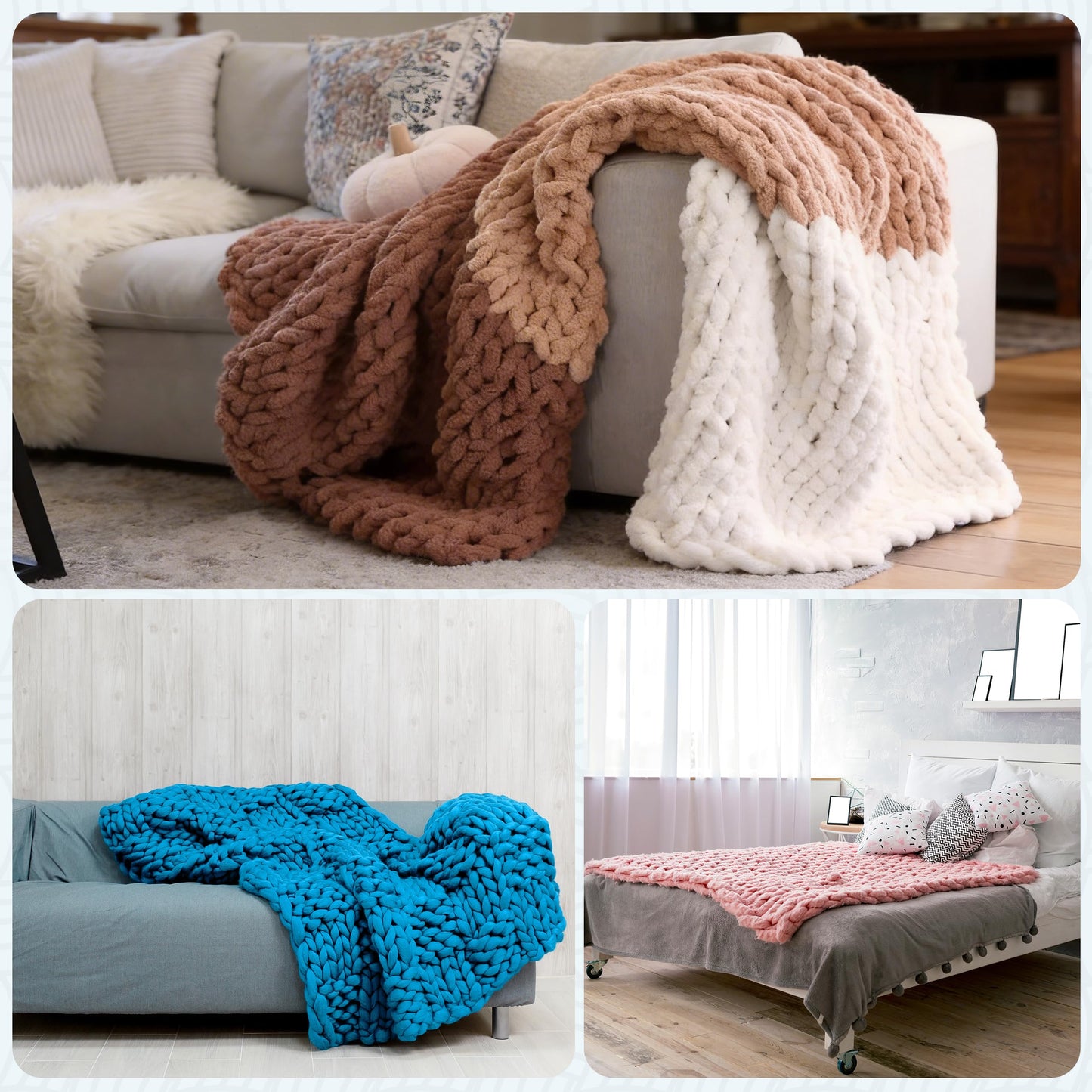HEJIN 63" Chunky Blanket Loom, Adjustable Size Loom for Chunky Blanket, Knitting Loom Kit No Needles Required, Gift for DIY Craft Enthusiasts, Beginner Friendly Yarn Craft