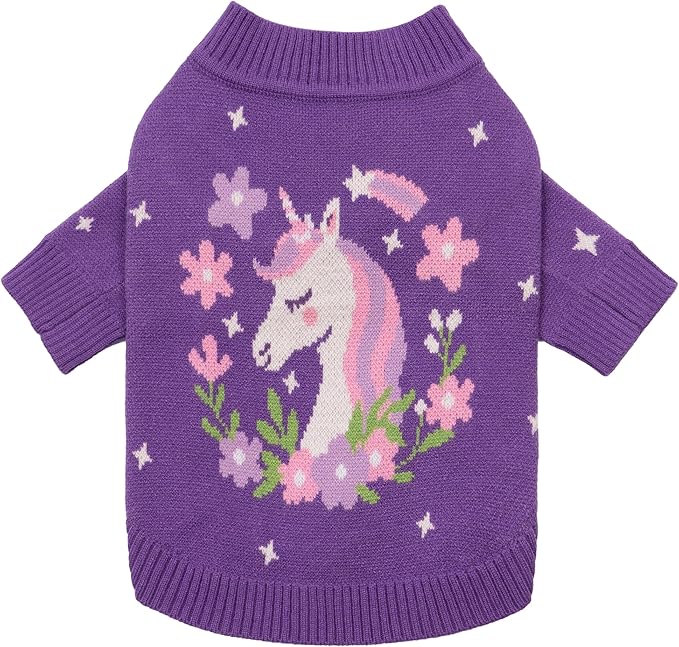 Fitwarm Adorable Unicorn Dog Sweater, Thermal Dog Winter Clothes for Small Dogs Girl, Pet Outfit, Purple, Pink, White, XS
