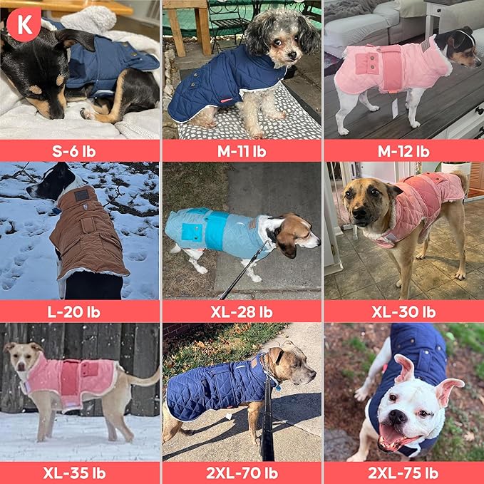 KYEESE Dog Coat Thick Dog Coats for Medium Dogs Soft Dogs Jacket with Pocket Windproof Pet Sweater Waterproof Pets Clothes for Cold Weather Warm Pet Winter Puffer Coat with Leash Hole