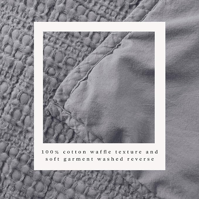 Great Bay Home Full/Queen Size Blue 100% Cotton Honeycomb Waffle Quilt and Sham Set - Garment Washed, Waffle Weave Like Texture, Lightweight 3-Piece Bedding Set (Denim Blue)