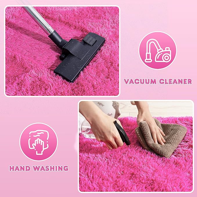 Super Fluffy Rug for Bedroom, 4x6 Shag Fuzzy Area Rug for Living Room Bedroom, Plush Soft Carpet for Girls Boys Kids, Non Slip Throw Rugs for Dorm, Modern Home Decor Aesthetic, Hot Pink