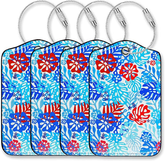 Luggage Tags for Suitcases-Leather Luggage Tag 4 Pack with Loops Hawaii Cute Bag/Backpack/Suitcase Tags Travel Essentials for Flying