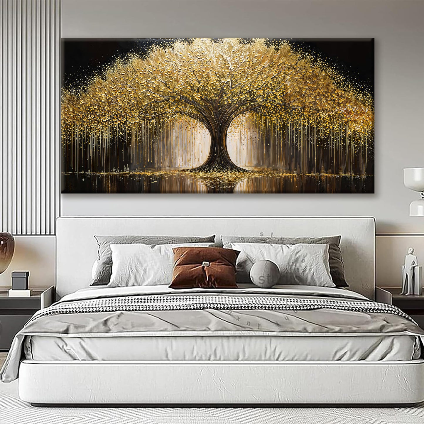 Large Golden Tree Of Life Wall Art Decor Modern Ready To Hang Room Wall Decor Large Wall Art For Living Room Kitchen Office Bedroom Canvas Prints Decor 29x58 Inch