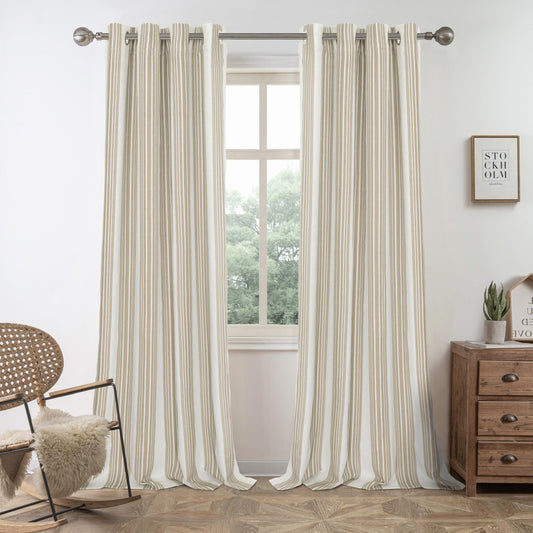 DriftAway Chris Linen 100% Blackout Curtains with Thermal and Sound Reducing Layer 96 Inch Long for Bedroom Striped Printed Drapes Thermal Insulated Lined Window Treatments for Living Room Camel Beige
