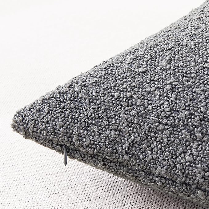 Mixhug Decorative Boucle Throw Pillow Covers, Dark Gray, 18 x 18 Inches, Pack of 2 - Textured Boho Pillow Covers for Couch and Bed