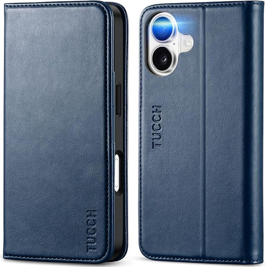 TUCCH Case Wallet for iPhone 17 (6.3-Inch) 2025, 3 Card Slots | Kickstand | RFID Blocking | PU Leather | Protective Flip Folio Cover | TPU Shockproof Interior Shell | Deep Blue