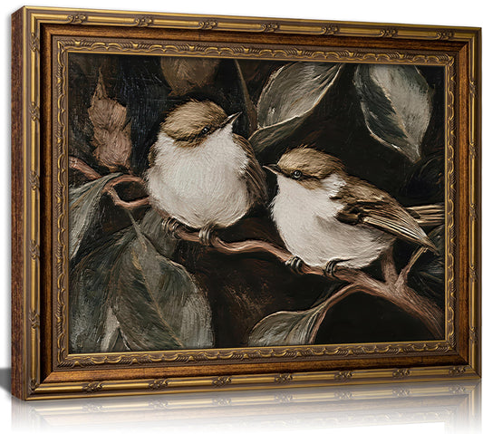 CXYWDHVO Vintage Gold Framed Textured Sparrow Canvas Wall Art, Muted Plants ＆ Bird Prints, Antique Elegant Animal Picture Wall Decor, for Hallway Bedroom Living Room Nursery 9x11 Inch