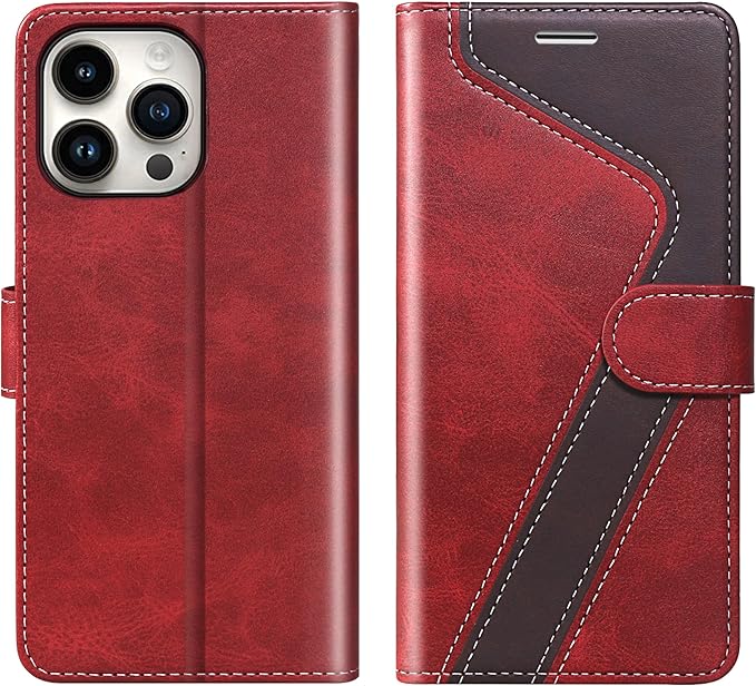 CIVICASE for iPhone 14 Pro Wallet Case,Leather Flip Case [RFID Blocking] Credit Card Holder Folio Magnetic Stand TPU Shockproof Cover Color Matching for iPhone 14 Pro (6.1") Red Brown