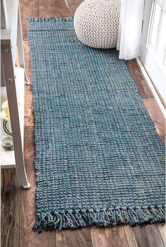 Nuloom Daniela Blue, 2'6" x 8', Handmade, Jute, Tassel, Soft and Textured, High Traffic, Stain Resistant, Easy Clean, Durable Runner for Bedroom, Living Room, Dining Space, Foyer, Entryway
