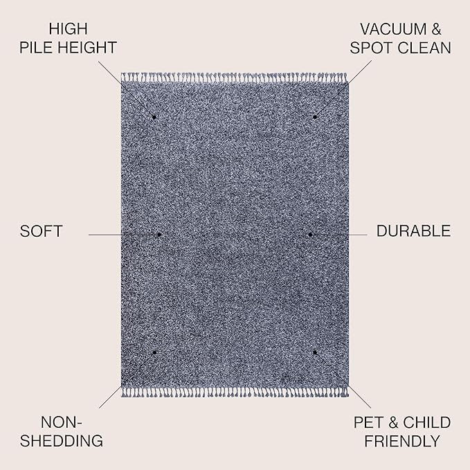 JONATHAN Y Mercer Shag Plush Tassel Denim Blue Indoor Area Rug, 4x6, Contemporary, Modern, Easy-Cleaning for Living Room, Bedroom, Kitchen, Pet Friendly, Non-Shedding (MCR100C-4)