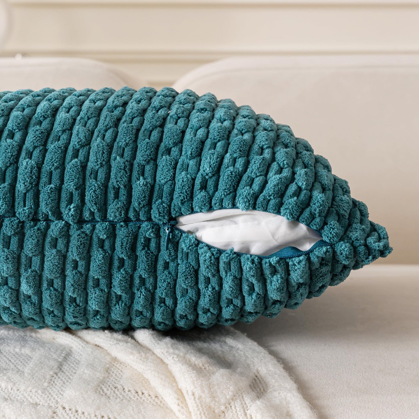 Cozoomy Set of 4 Teal Decorative Throw Pillow Covers 20x20 Inch Corduroy Pillow Covers for Bed Couch Sofa Living Room Soft Square Cushion Cases
