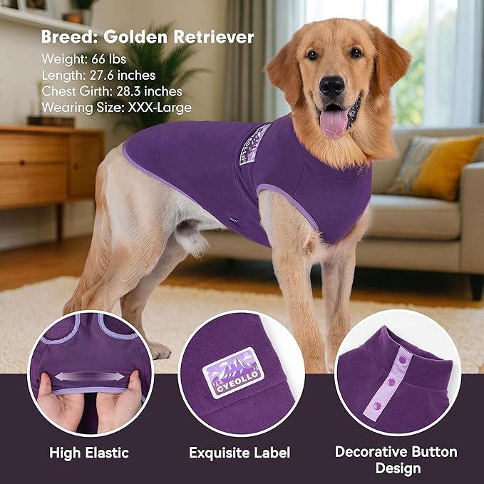 cyeollo Fleece Dog Sweater, Soft Stretchy Fleece Dog Jacket Pullover Turtleneck Dogs Vest Lightweight Coat Warm Winter Pet Clothes, Purple XXL