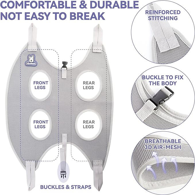 Loflaze Dog Grooming Hammock Harness for Dogs & Cats with Pet Nail Clipper Trimmer - Cat Hanger Sling for Trimming Clipping Nails- Dog Hammock Restraint Bag for Small Medium Large pet （ Grey XS）