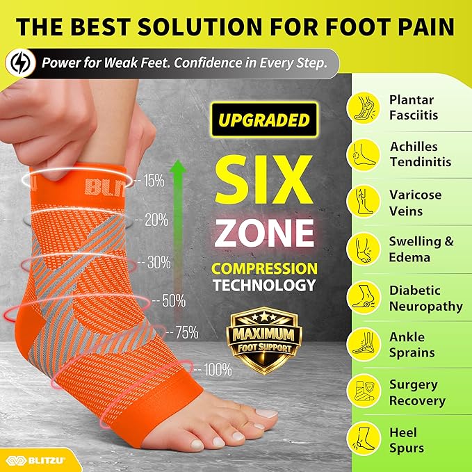Compression Socks for Plantar Fasciitis, Achilles Tendonitis, Arthritis Relief, Ankle Brace Compression Sleeve with Foot Arch Support, Ankle Wrap for Women, Men, Swelling & Heel Pain Orange XXL