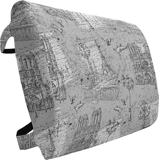 Ambesonne Paris Lumbar Back Support Pillow, Vintage Monochrome Image Seine River Notre Dame Doves Scenes from Europe, High Density Foam for Office Chairs Car Seats, 14" x 13", Grey Black White