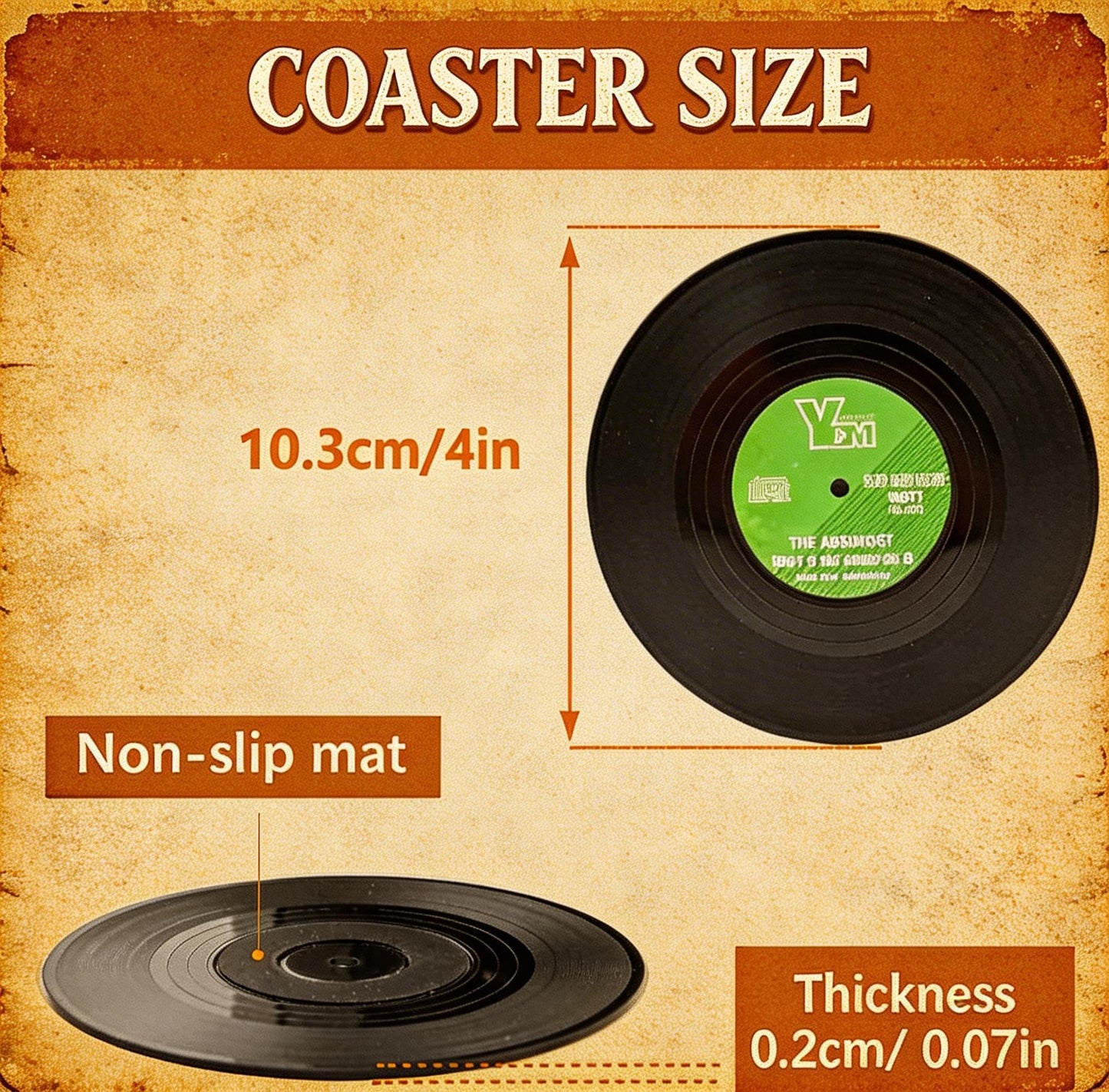 26 Pcs Retro Vinyl Record Coasters for Drinks, 4 Inch Record Player Coaster Set, Funny Music Lovers Gift for Home Bar Decor, Birthdays and Housewarming