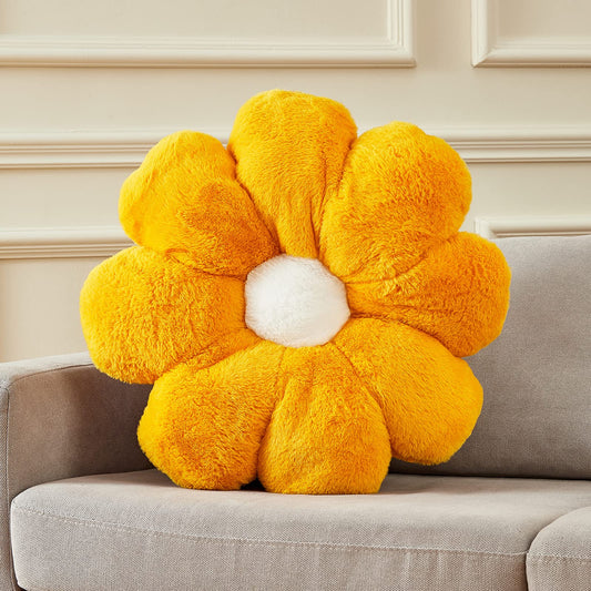 Ailive 20" Large Yellow Flower Pillow Floor Pillow Seat Cushion – Faux Rabbit Fur Plush Throw Pillow, Cozy Floor Cushion & Gift for Kids Girls Adults