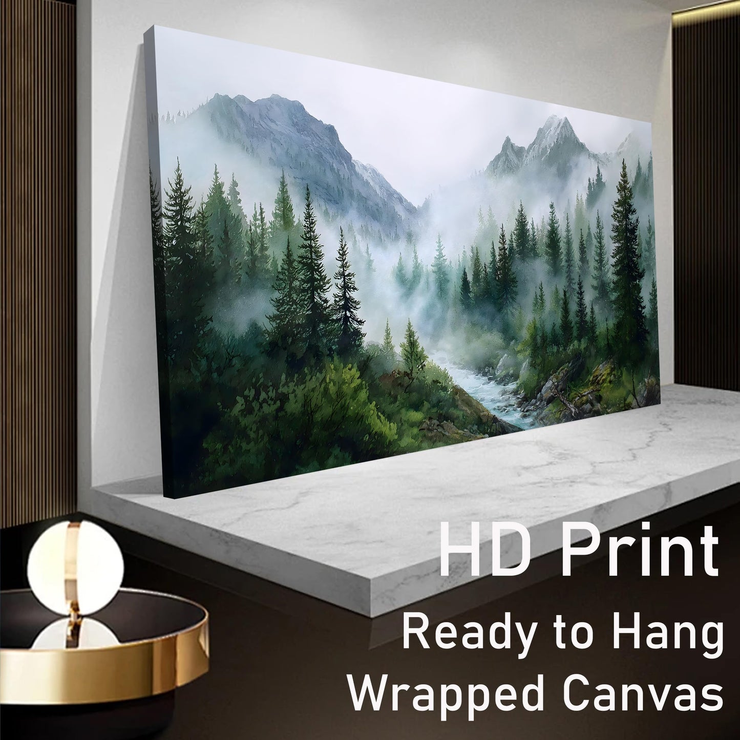 Trogonup Large Misty Forest Wall Art for Living Room Green Mountain Landscape Canvas Prints with Trees and River Modern Nature Artwork for Bedroom Office Home Decor 20"x40"