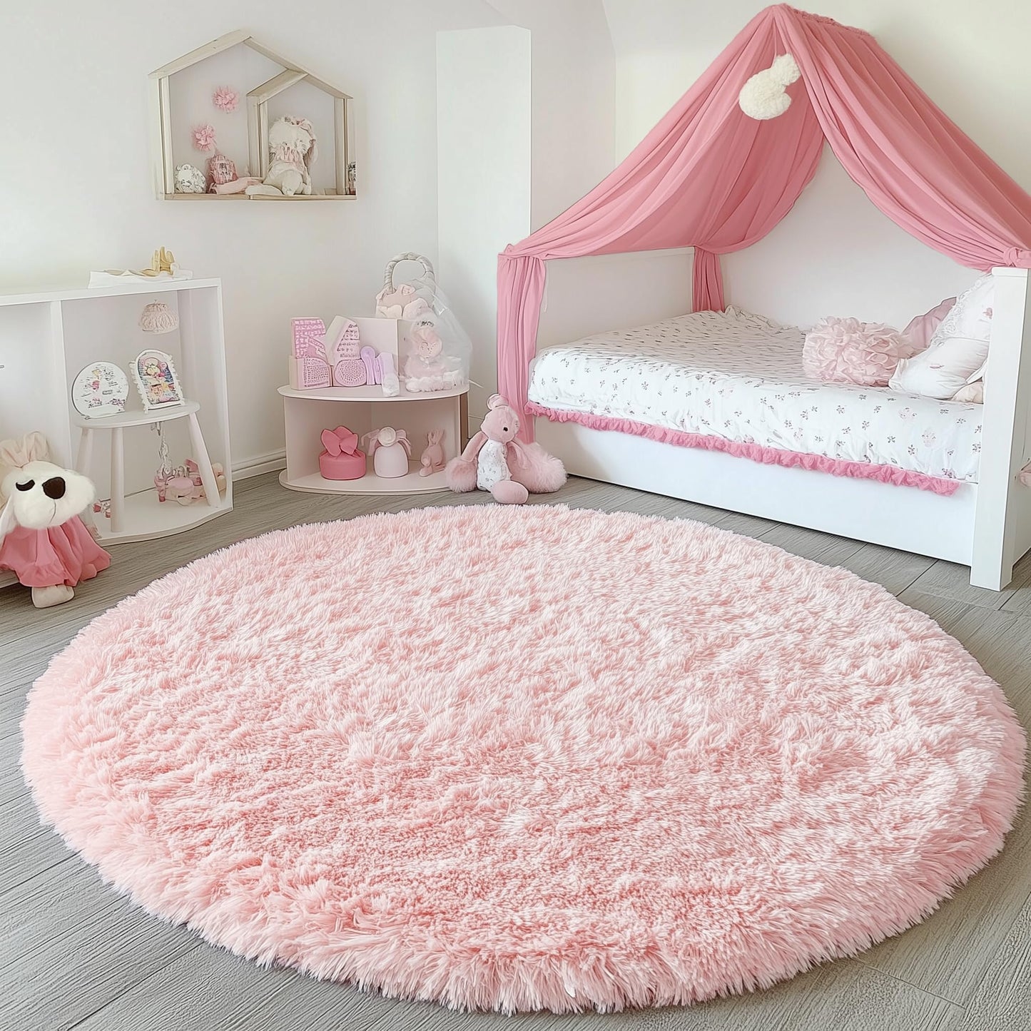 PAGISOFE Pink Round Rug 4Ft for Girls Room Kids Bedroom, Fluffy Shaggy Soft Fuzzy Circle Area Rugs for Girls Bedroom Kids Home Decor Aesthetic, Plush Furry Throw Cute Baby Girl Nursery Room Rug