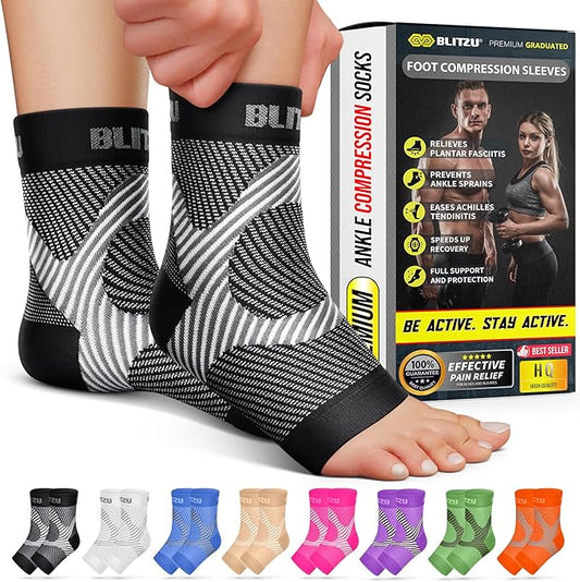 Compression Socks for Plantar Fasciitis, Achilles Tendonitis, Arthritis Relief, Ankle Brace Compression Sleeve with Foot Arch Support, Ankle Wrap for Women, Men, Swelling & Heel Pain Black L-XL