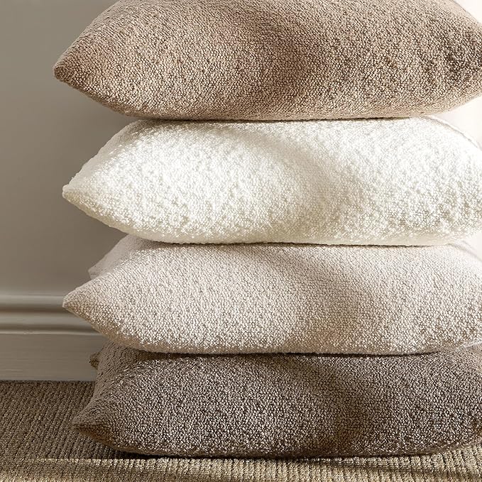 ANRODUO Pack of 2 Textured Boucle Throw Pillow Covers Soft Camel Decorative Accent Solid Pillow Cases Cozy Modern Couch Cushion Case for Chair Sofa Bedroom Living Room Home Decor, 20 x 20 Inch