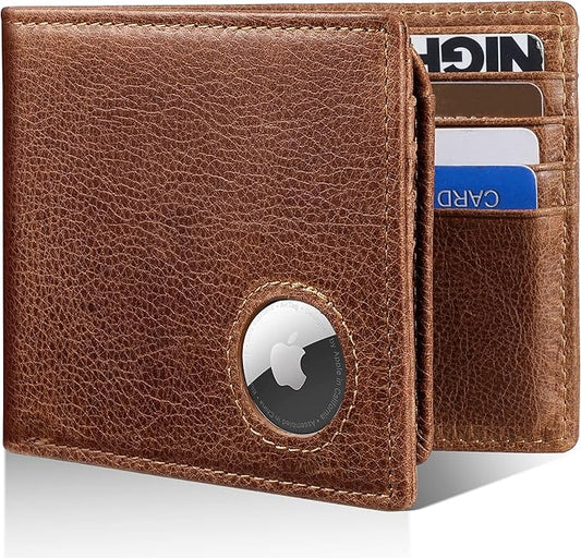 Mens Wallet With AirTag Holder, Bifold Leather RFID Blocking 1-2 ID Windows 12-13 Card Holders, Gift Box and Screen Protector Included, AirTag Not Included