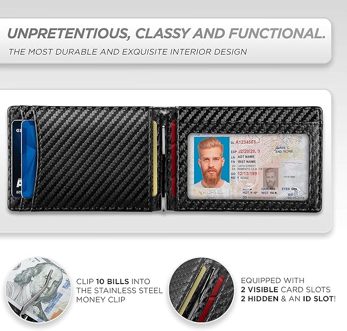 Suavell Slim Wallets for Men. RFID Money Clip Wallet, Slim Wallet, Thin Front Pocket Credit Card Wallet, Minimalist Bifold (Captain Black Pilot)