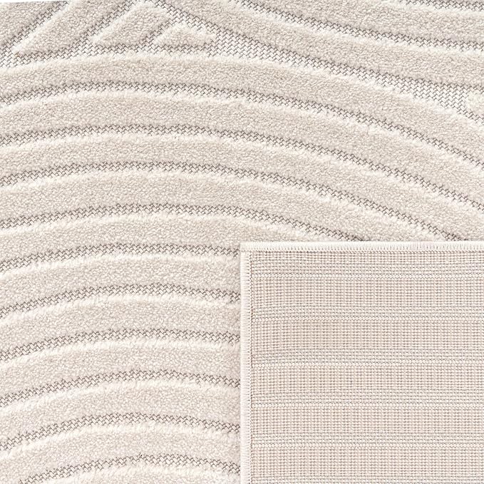 Paco Home Modern Area Rug with Raised Curved Line Pattern – Minimalist Design in Cream, Size: 5'3" Round