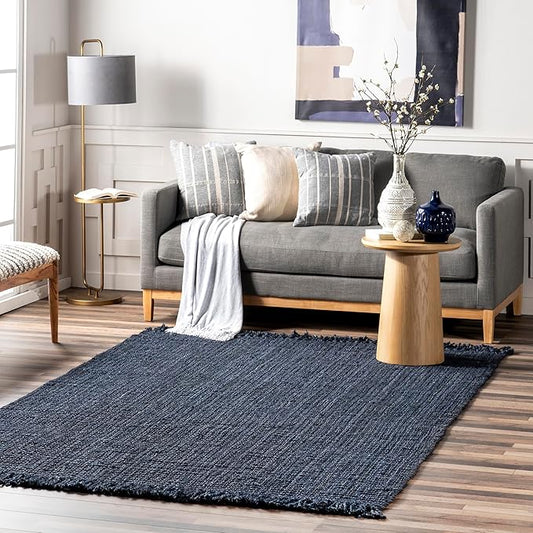 Nuloom Daniela Navy, 4' x 6', Handmade, Jute, Tassel, Soft and Textured, High Traffic, Stain Resistant, Easy Clean, Durable Area Rug for Bedroom, Living Room, Dining Space, Foyer, Entryway