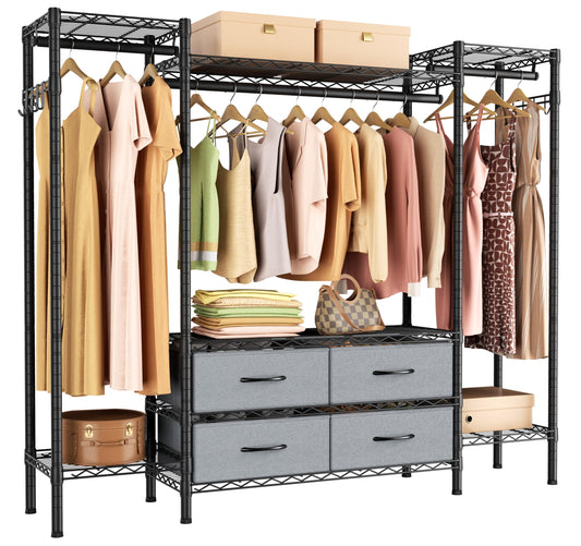 Golpart Heavy Duty Garment Rack Clothes Rack,Large Metal Closet Organizer System Storage Wardrobe,Freestanding Clothing Rack with 8 Adjustable Wire Shelves&3 Hang Rods,MaxLoad 900lbs