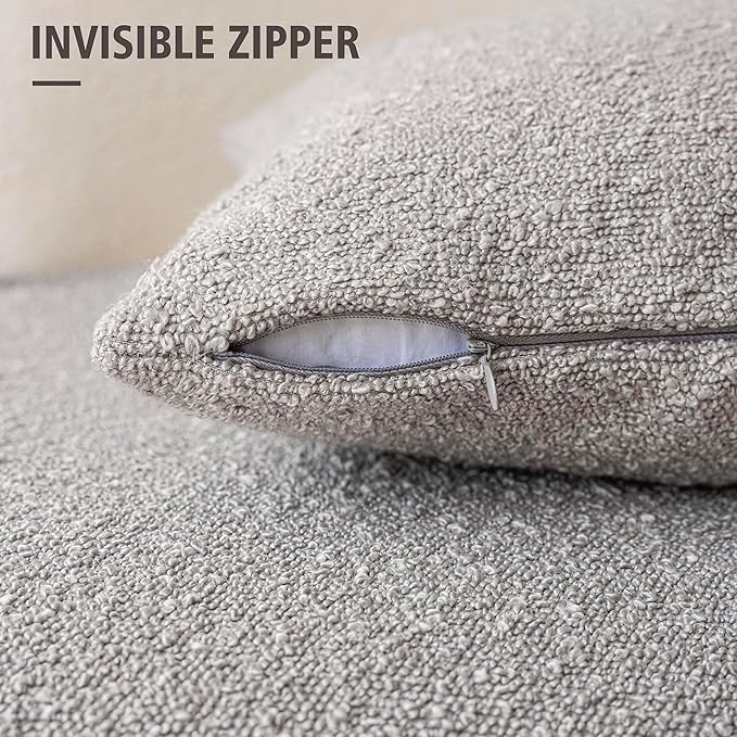 Foindtower Textured Boucle Throw Pillow Covers Accent Solid Pillow Cases Cozy Soft Decorative Couch Cushion Case for Chair Sofa Bedroom Living Room Home Decor, 20 x 20 Inch,Neutral Grey