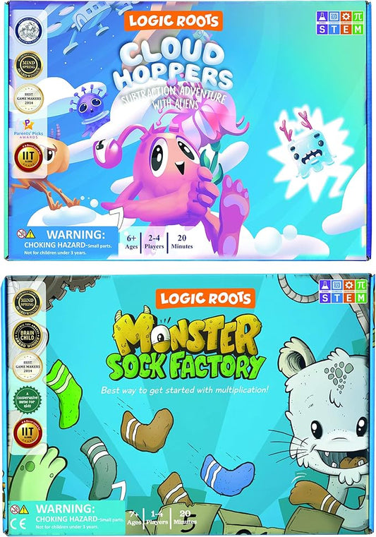 LogicRoots Two Math Games for Kids - Learn Addition, Subtraction and Multiplication Table Educational Games for Kids 5 and up - Best for First Grade and up