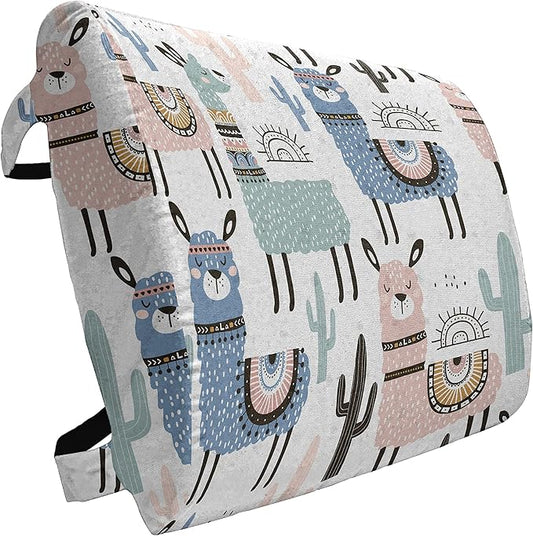 Ambesonne Llama Lumbar Back Support Pillow, Cartoon Style Hand Drawn South American Animals Alpacas and Llamas Design, High Density Foam for Office Chairs Car Seats, 14" x 13", White Teal
