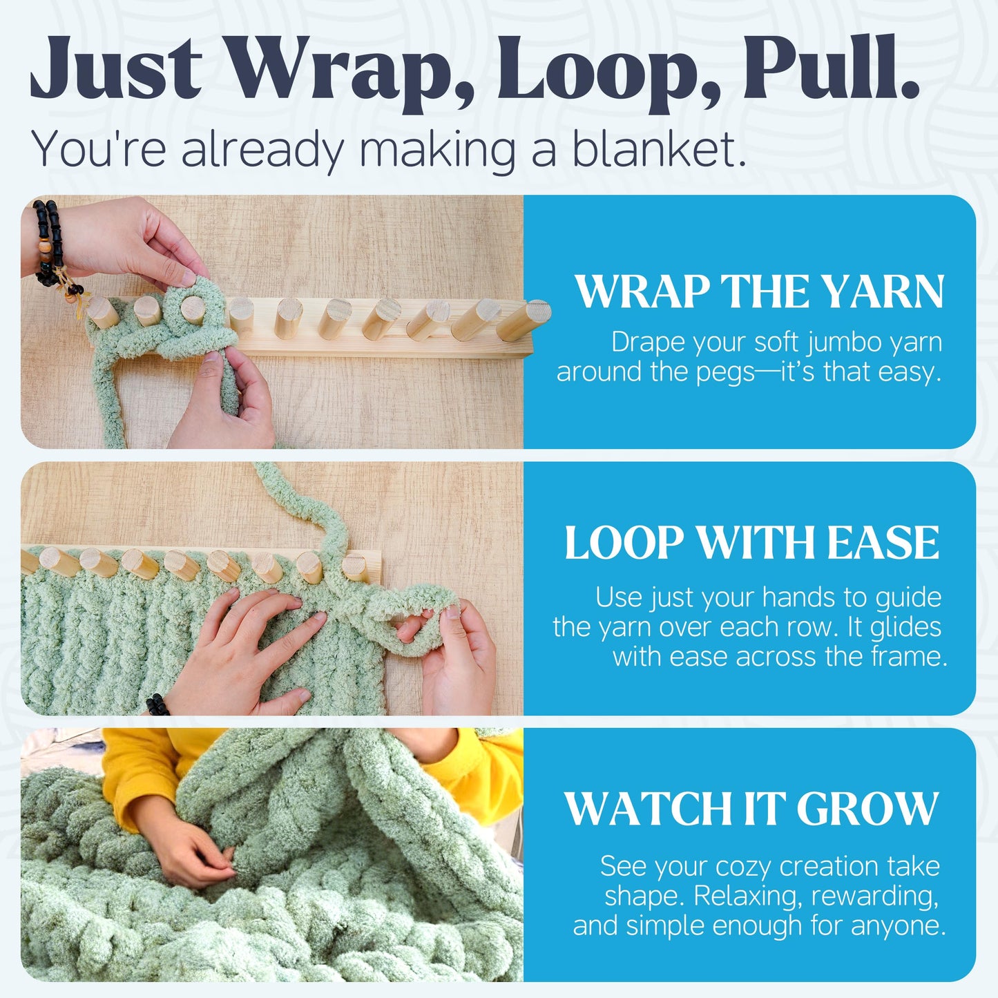 HEJIN 63" Chunky Blanket Loom, Adjustable Size Loom for Chunky Blanket, Knitting Loom Kit No Needles Required, Gift for DIY Craft Enthusiasts, Beginner Friendly Yarn Craft