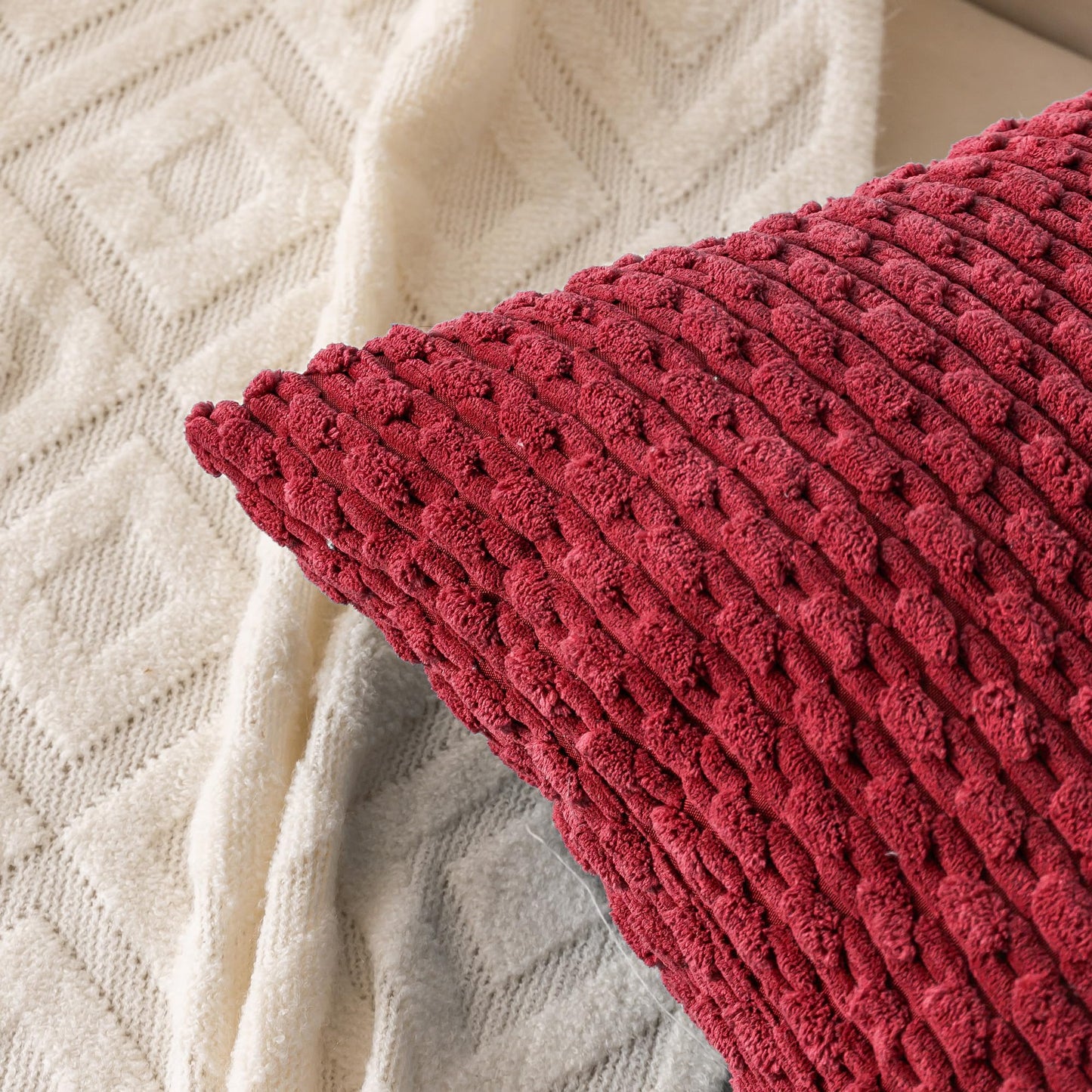 Cozoomy Set of 4 Burgundy Decorative Throw Pillow Covers 20x20 Inch Corduroy Pillow Covers for Bed Couch Sofa Living Room Soft Square Cushion Cases