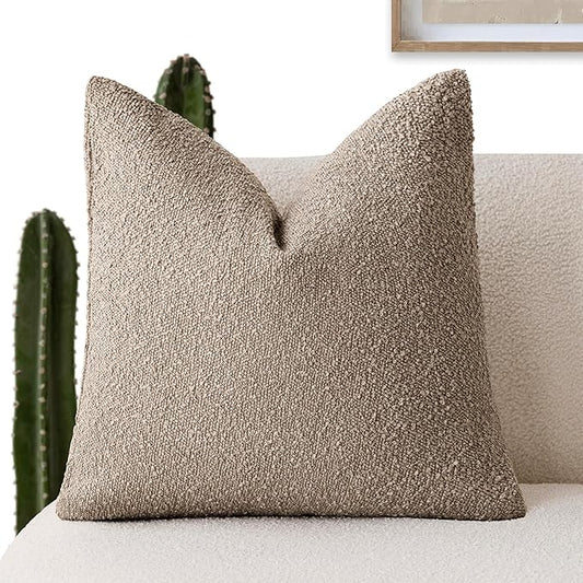 Foindtower Decorative Textured Boucle Throw Pillow Covers Accent Solid Pillow Cases Neutral Soft Cozy Couch Cushion Case for Chair Sofa Bedroom Living Room Home Decor 18x18 Inch,1PC,Light Khaki Tan