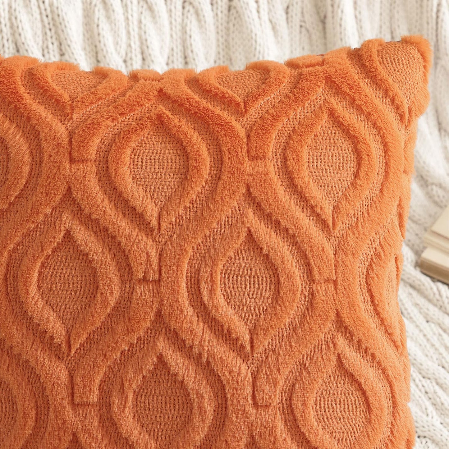 decorUhome Throw Pillow Covers 12x20 Inch Set of 2, Soft Plush Faux Wool Orange Solid Couch Pillow Covers, Accent Farmhouse Neutral Rectangle Pillow Cases for Sofa Bed Living Room