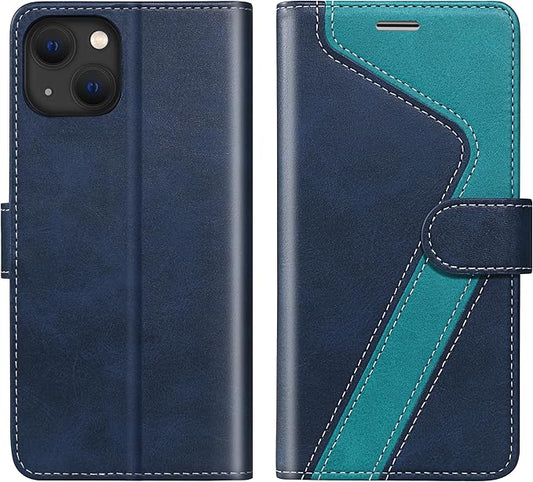 CIVICASE for iPhone 15 Wallet Case,Leather Flip Case RFID Blocking Credit Card Holder Folio Magnetic Stand TPU Shockproof Cover Compatible with iPhone 15 Blue Green