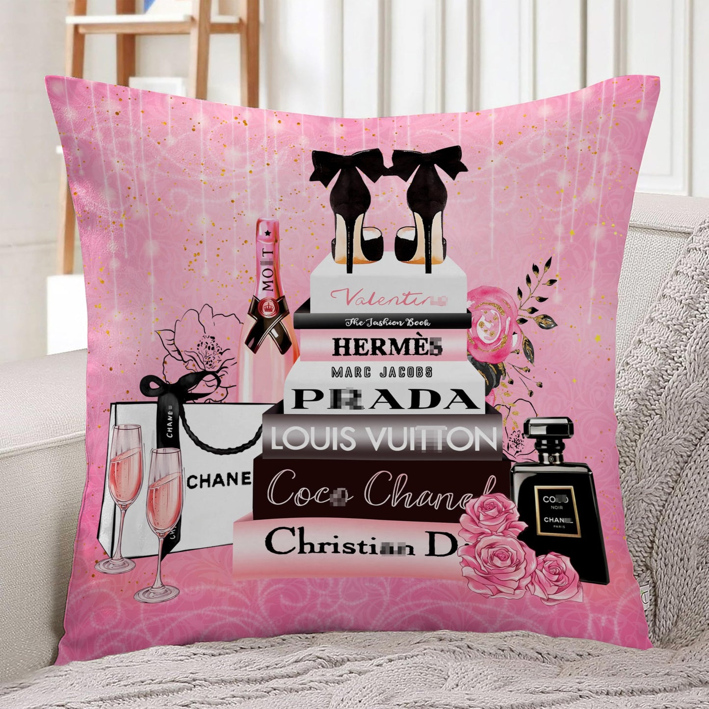 Bkyedsa Fashion Throw Pillow Covers Pink Floral High Heels Decorative Pillow Cases for Women 18x18 Inch for Couch Bed Bedroom Decor Square Velvet Throw Pillow Cover