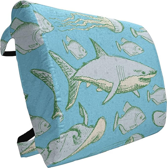 Ambesonne Shark Lumbar Back Support Pillow, Sea Creatures in Vintage Style Swimming Flatfish Stingray and Jellyfish, High Density Foam for Office Chairs Car Seats, 14" x 13", Pale Blue Grey Green