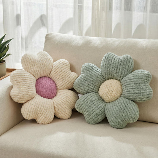 JZNEXD 2 Pcs Sage Green Decorative Throw Pillows, 15'' Cute Daisy Flower Shaped Pillow Floor Seating Cushion for Bed Couch Bedroom Room Dorm Decor (Sage Green & Ivory)