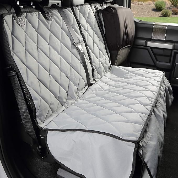4Knines Bench Seat Covers for Trucks with Dog Hammock - Rear Seat Protector for Dogs Fits Full Size Crew Cab with Split Bench Seats - Waterproof, Heavy-Duty Dog Seat Cover (Driver Side, Grey)