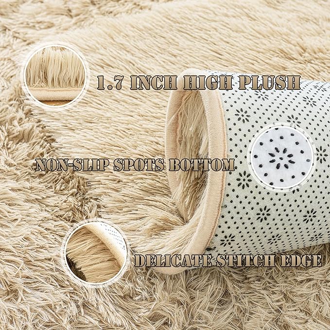 Ultra Fluffy Area Rugs for Living Room Bedroom, 6x9 Fuzzy Large Living Room Rugs, Thick Shag Rug for Dorm, Soft Non Slip Kids Girls Boys Rug for Home Decor Aesthetic, Camel